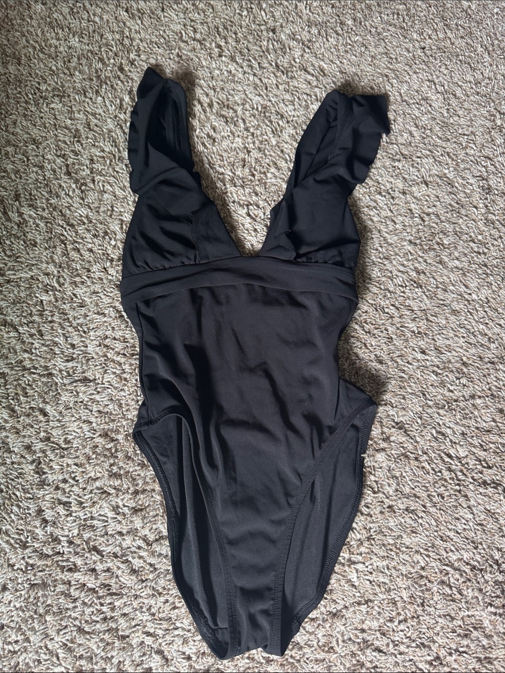 Black Ruffle Strap One-Piece Swimsuit